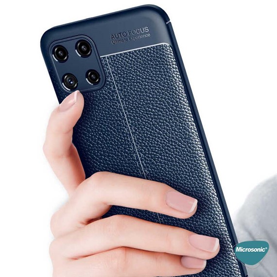 Microsonic Samsung Galaxy A22 4G Kılıf Deri Dokulu Silikon Siyah 7