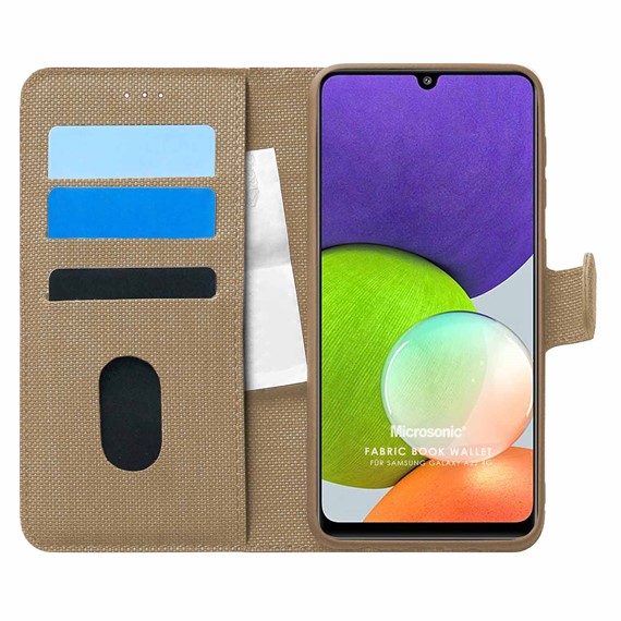 Microsonic Samsung Galaxy M22 Kılıf Fabric Book Wallet Gold 1