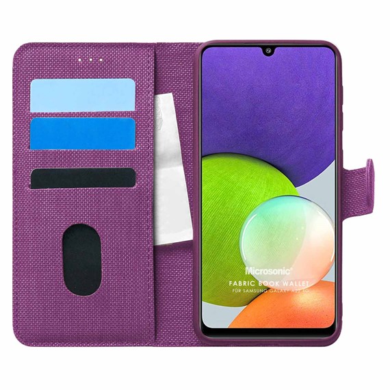 Microsonic Samsung Galaxy A22 4G Kılıf Fabric Book Wallet Mor 1