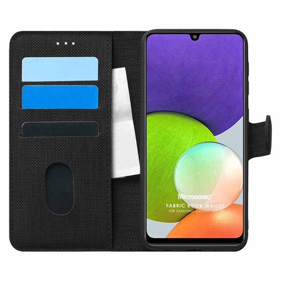 Microsonic Samsung Galaxy A22 4G Kılıf Fabric Book Wallet Siyah 1