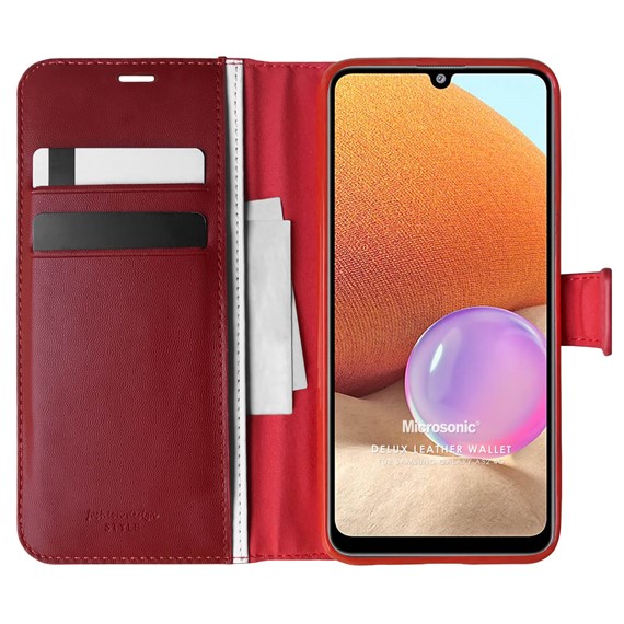 Microsonic Samsung Galaxy A32 4G Kılıf Delux Leather Wallet Kırmızı 1