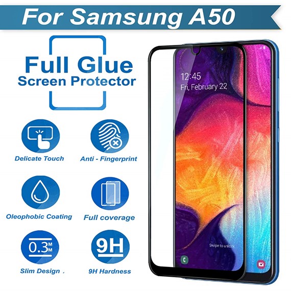 Microsonic Samsung Galaxy A50 Tam Kaplayan Temperli Cam Ekran koruyucu Siyah 2