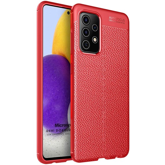 Microsonic Samsung Galaxy A52s Kılıf Deri Dokulu Silikon Kırmızı 1