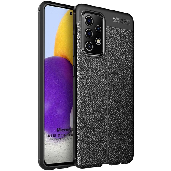 Microsonic Samsung Galaxy A52s Kılıf Deri Dokulu Silikon Siyah 1