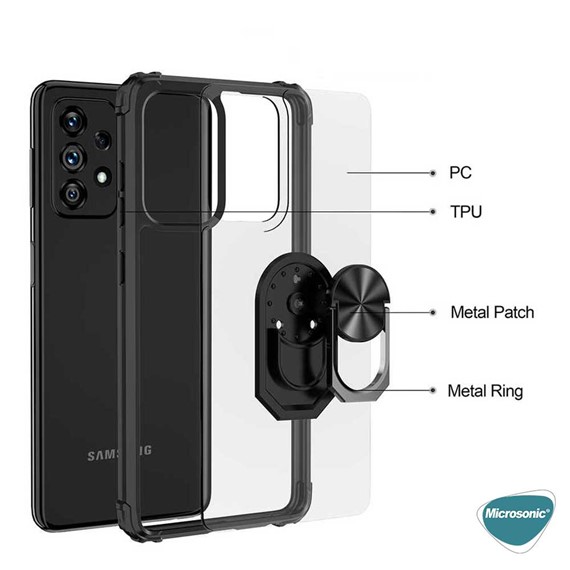 Microsonic Samsung Galaxy A52s Kılıf Grande Clear Ring Holder Siyah 4