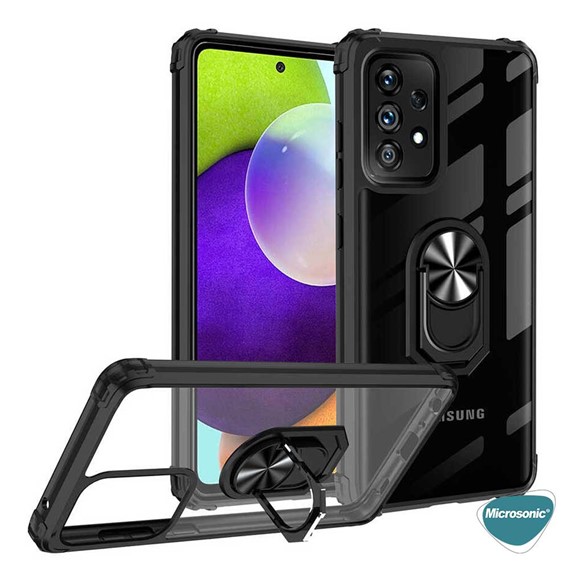 Microsonic Samsung Galaxy A52s Kılıf Grande Clear Ring Holder Siyah 5