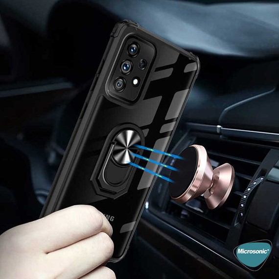 Microsonic Samsung Galaxy A52s Kılıf Grande Clear Ring Holder Siyah 6