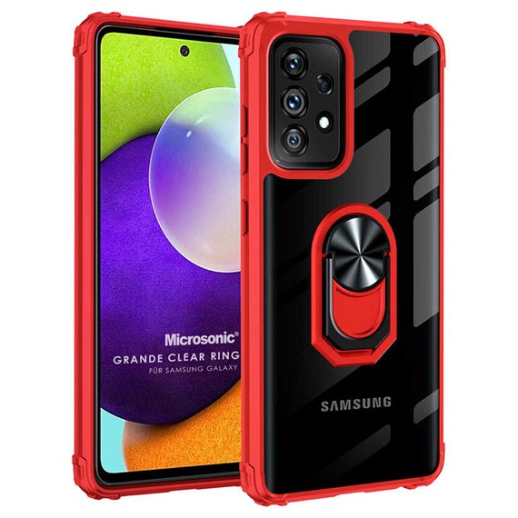 Microsonic Samsung Galaxy A52s Kılıf Grande Clear Ring Holder Kırmızı 1