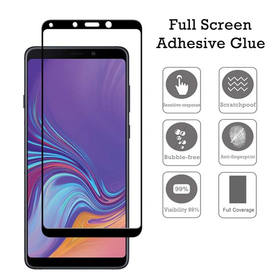 Microsonic Samsung Galaxy A9 2018 Tam Kaplayan Temperli Cam Ekran koruyucu Siyah 2