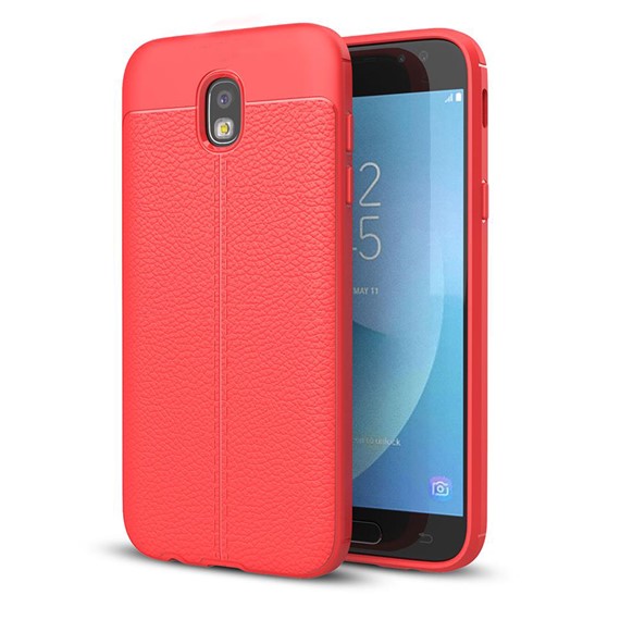Microsonic Samsung Galaxy J7 Pro Kılıf Deri Dokulu Silikon Kırmızı 1