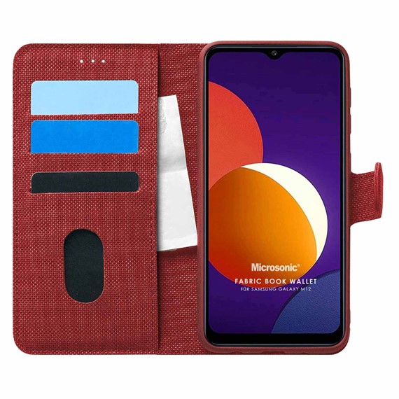 Microsonic Samsung Galaxy M12 Kılıf Fabric Book Wallet Kırmızı 1