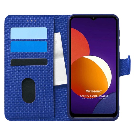 Microsonic Samsung Galaxy M12 Kılıf Fabric Book Wallet Lacivert 1