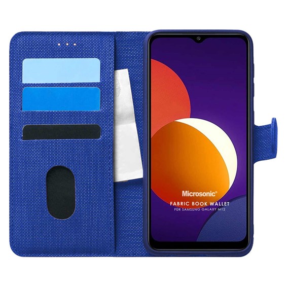 Microsonic Samsung Galaxy M12 Kılıf Fabric Book Wallet Lacivert 1