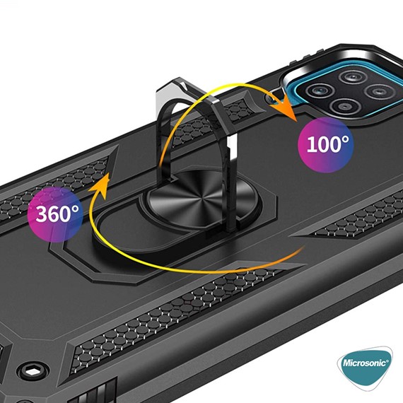 Microsonic Samsung Galaxy M12 Kılıf Military Ring Holder Gümüş 5