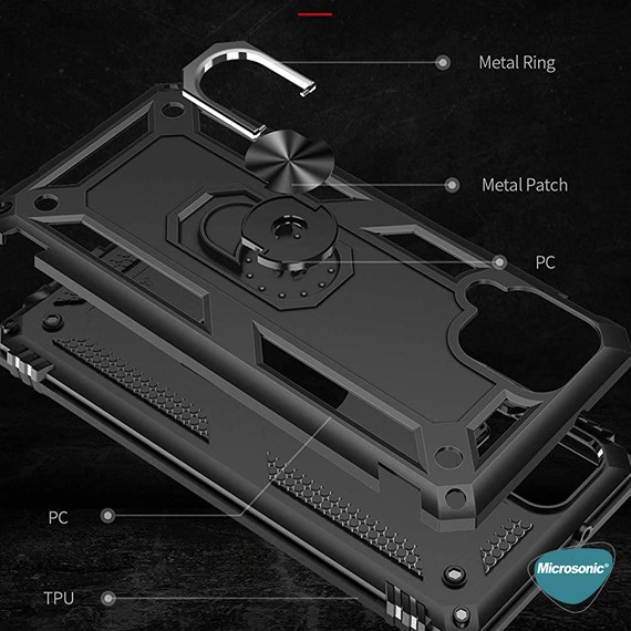 Microsonic Samsung Galaxy M12 Kılıf Military Ring Holder Gümüş 7