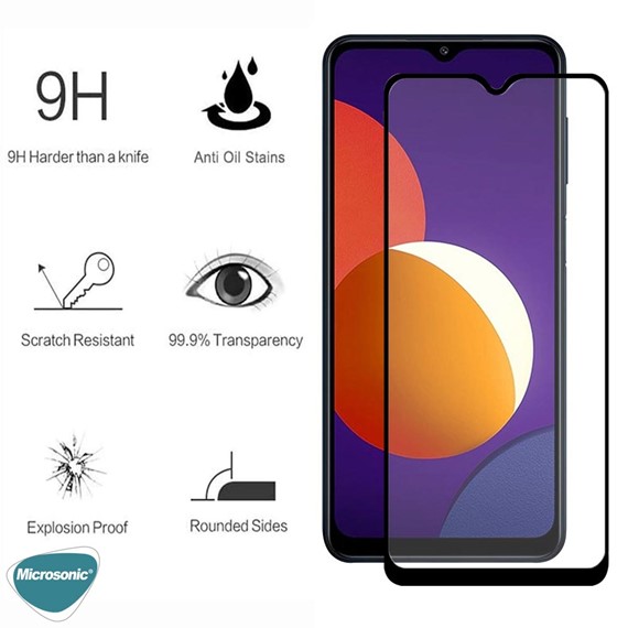 Microsonic Samsung Galaxy M12 Tam Kaplayan Temperli Cam Ekran Koruyucu Siyah 2