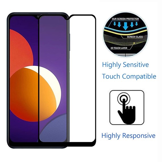 Microsonic Samsung Galaxy M12 Tam Kaplayan Temperli Cam Ekran Koruyucu Siyah 4