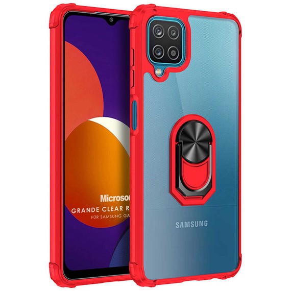 Microsonic Samsung Galaxy M12 Kılıf Grande Clear Ring Holder Kırmızı 1