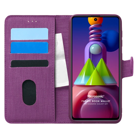 Microsonic Samsung Galaxy M51 Kılıf Fabric Book Wallet Mor 1