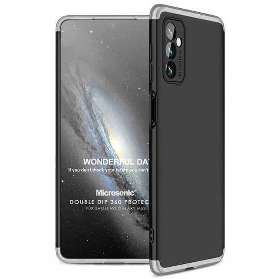 Microsonic Samsung Galaxy M52 Kılıf Double Dip 360 Protective Siyah Gri 1