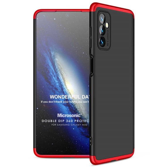 Microsonic Samsung Galaxy M52 Kılıf Double Dip 360 Protective Siyah Kırmızı 1