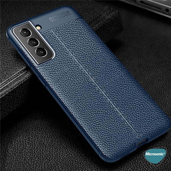 Microsonic Samsung Galaxy S21 FE Kılıf Deri Dokulu Silikon Siyah 4
