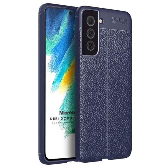 Microsonic Samsung Galaxy S21 FE Kılıf Deri Dokulu Silikon Lacivert 1