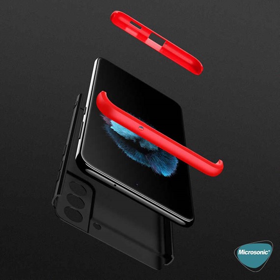 Microsonic Samsung Galaxy S21 FE Kılıf Double Dip 360 Protective Siyah Kırmızı 3