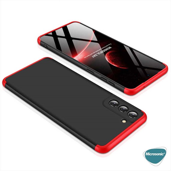 Microsonic Samsung Galaxy S21 FE Kılıf Double Dip 360 Protective Siyah Kırmızı 4