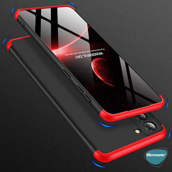 Microsonic Samsung Galaxy S21 FE Kılıf Double Dip 360 Protective Siyah Kırmızı 6