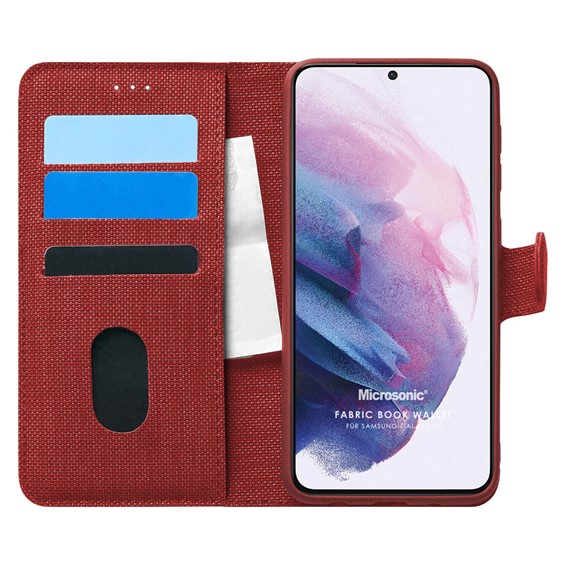 Microsonic Samsung Galaxy S21 Kılıf Fabric Book Wallet Kırmızı 1