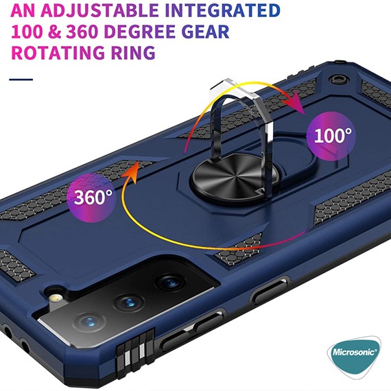 Microsonic Samsung Galaxy S21 Plus Kılıf Military Ring Holder Gold 6