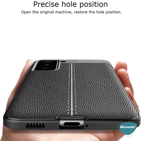 Microsonic Samsung Galaxy S21 Kılıf Deri Dokulu Silikon Lacivert 4