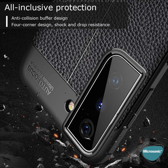Microsonic Samsung Galaxy S21 Kılıf Deri Dokulu Silikon Lacivert 7