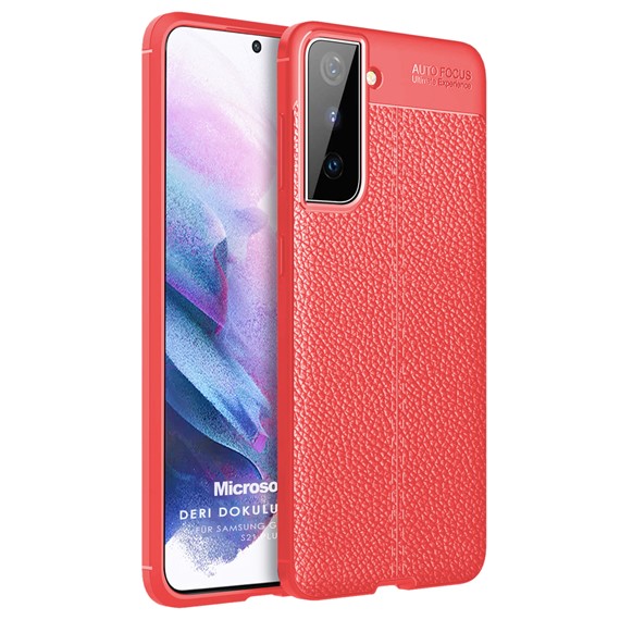 Microsonic Samsung Galaxy S21 Kılıf Deri Dokulu Silikon Kırmızı 1