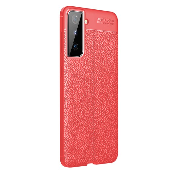 Microsonic Samsung Galaxy S21 Plus Kılıf Deri Dokulu Silikon Kırmızı 2