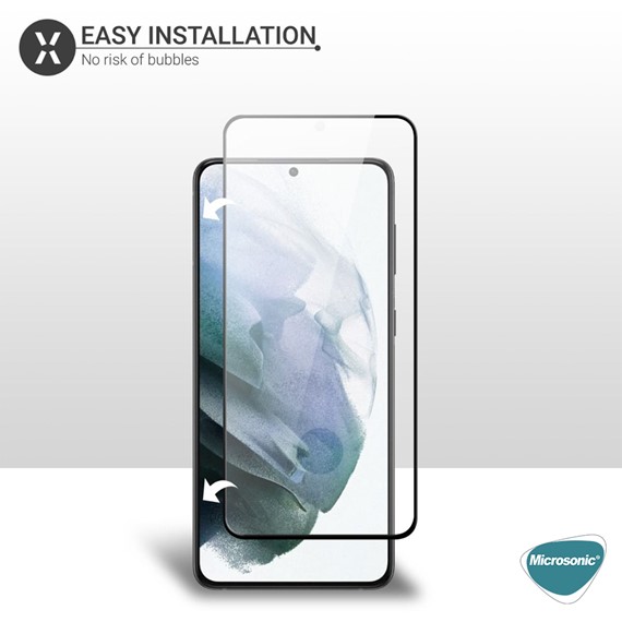 Microsonic Samsung Galaxy S21 Tam Kaplayan Temperli Cam Ekran Koruyucu Siyah 2