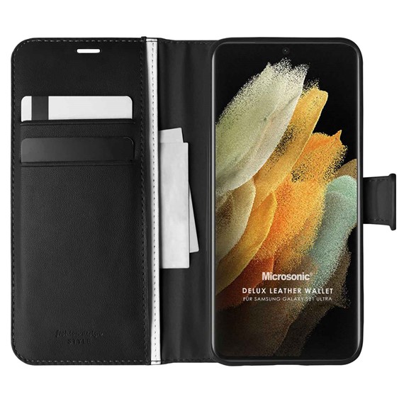 Microsonic Samsung Galaxy S21 Ultra Kılıf Delux Leather Wallet Siyah 1