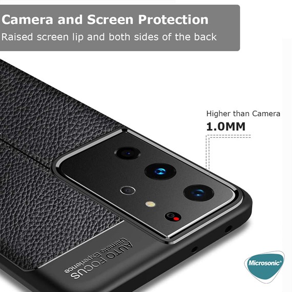 Microsonic Samsung Galaxy S21 Ultra Kılıf Deri Dokulu Silikon Siyah 4