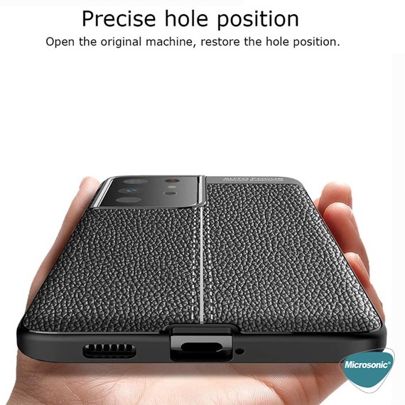 Microsonic Samsung Galaxy S21 Ultra Kılıf Deri Dokulu Silikon Siyah 6