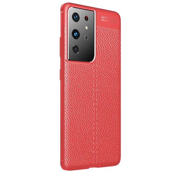 Microsonic Samsung Galaxy S21 Ultra Kılıf Deri Dokulu Silikon Kırmızı 2
