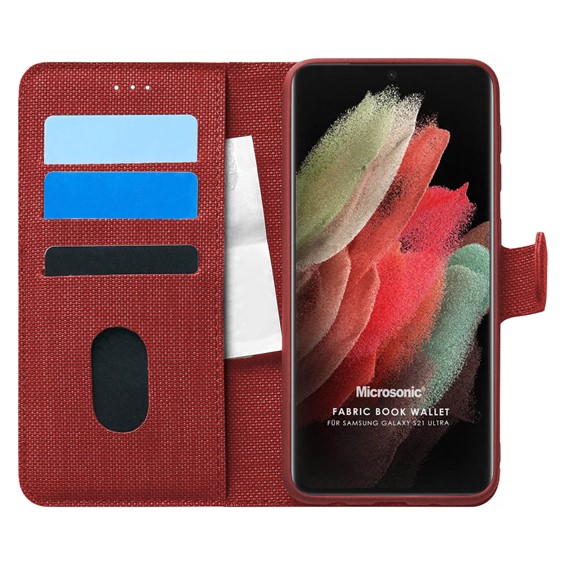Microsonic Samsung Galaxy S21 Ultra Kılıf Fabric Book Wallet Kırmızı 1