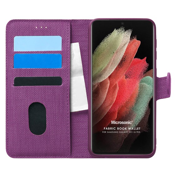 Microsonic Samsung Galaxy S21 Ultra Kılıf Fabric Book Wallet Mor 1