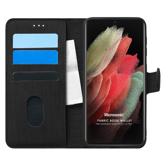 Microsonic Samsung Galaxy S21 Ultra Kılıf Fabric Book Wallet Siyah 1