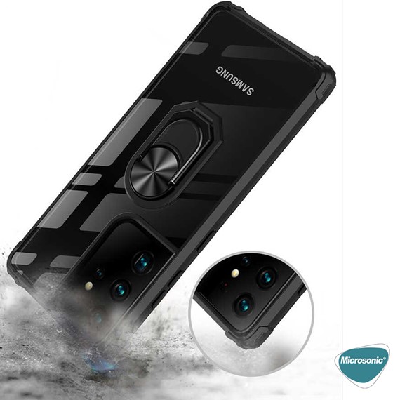 Microsonic Samsung Galaxy S21 Ultra Kılıf Grande Clear Ring Holder Lacivert 3
