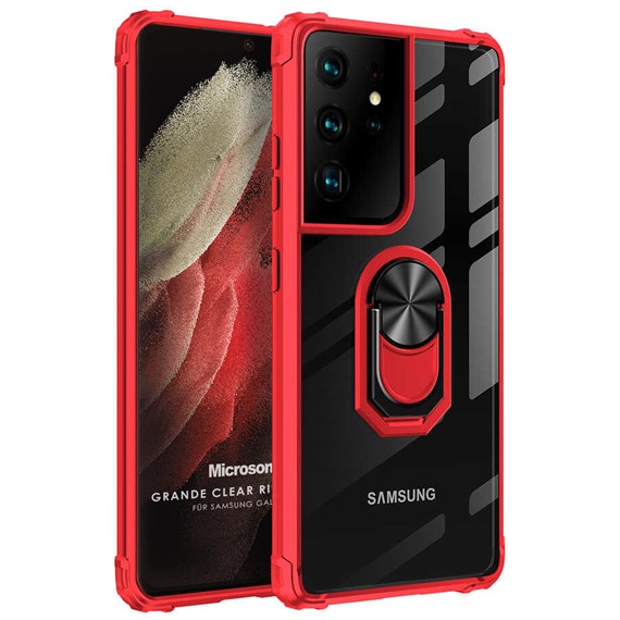 Microsonic Samsung Galaxy S21 Ultra Kılıf Grande Clear Ring Holder Kırmızı 1