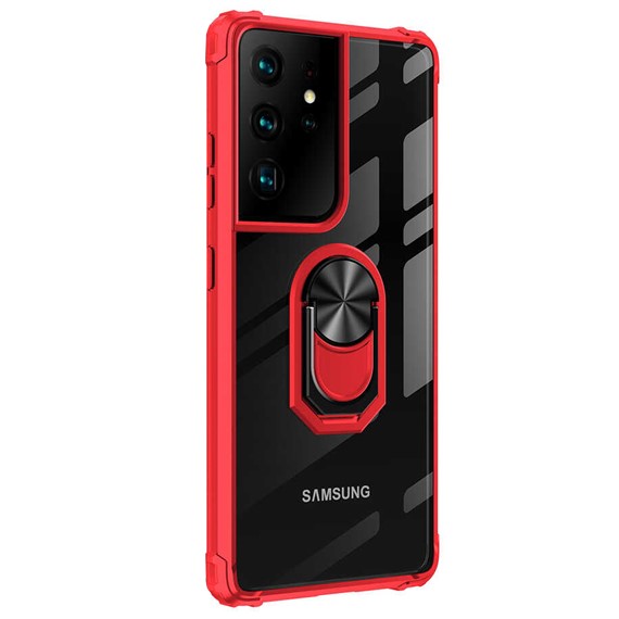 Microsonic Samsung Galaxy S21 Ultra Kılıf Grande Clear Ring Holder Kırmızı 2