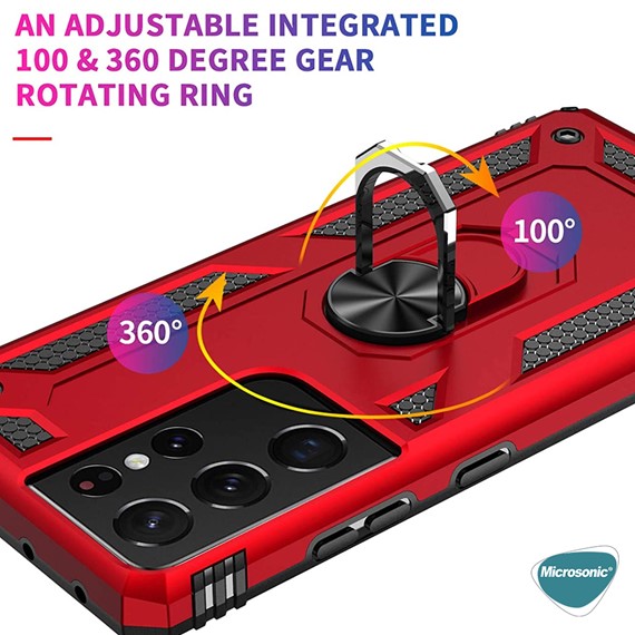 Microsonic Samsung Galaxy S21 Ultra Kılıf Military Ring Holder Siyah 6