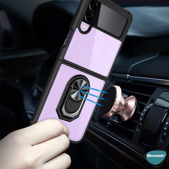Microsonic Samsung Galaxy Z Flip 3 Kılıf Grande Clear Ring Holder Siyah 3