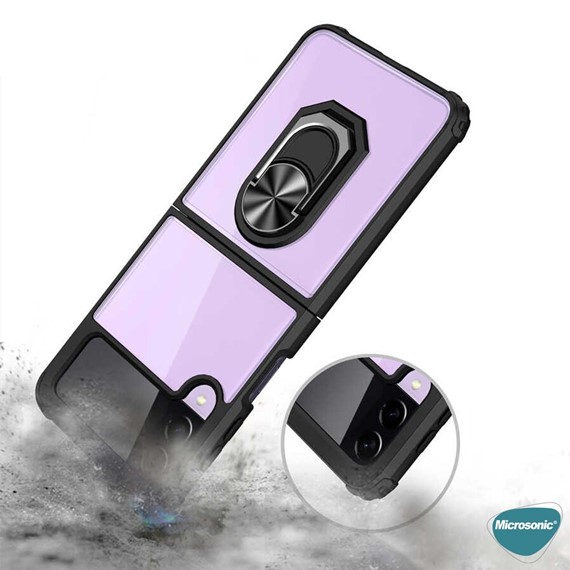 Microsonic Samsung Galaxy Z Flip 3 Kılıf Grande Clear Ring Holder Siyah 5